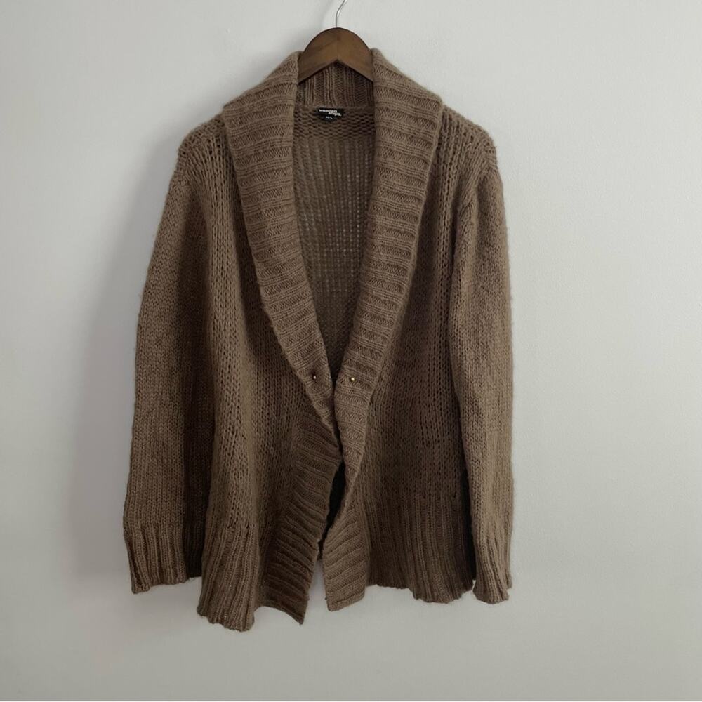Wooden Ships | Women’s Brown Open Front Cardigan Waterfall Knit Sweater Mohair M